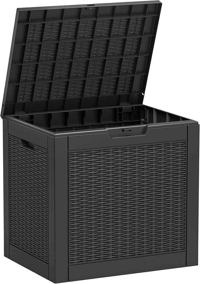 Outdoor Storage Box, Resin Deck Boxes Indoor and outdoor, Waterproof Storage Box Lockable Lid (Black, 35 Gallon) by NBYSGO