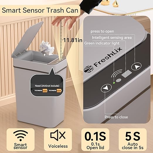 3 Pack Bathroom Trash Can 2.6 Gallon Small Touchless Automatic Motion Sensor - Image 3