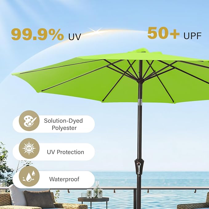 MEWAY 9ft Patio Umbrella Outdoor Table Umbrellas with Push Button Tilt and Crank, Market Umbrella 8 Sturdy Ribs for Deck, Garden, Pool and Backyard, Apple Green - Image 5