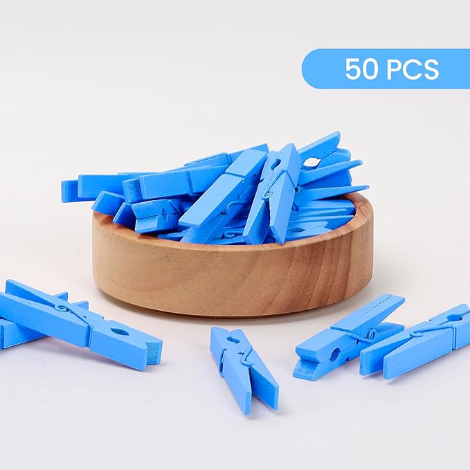 50PCS Colored Wooden Clothespins, 2.9inch Deep Blue Clothes Pins - Image 3