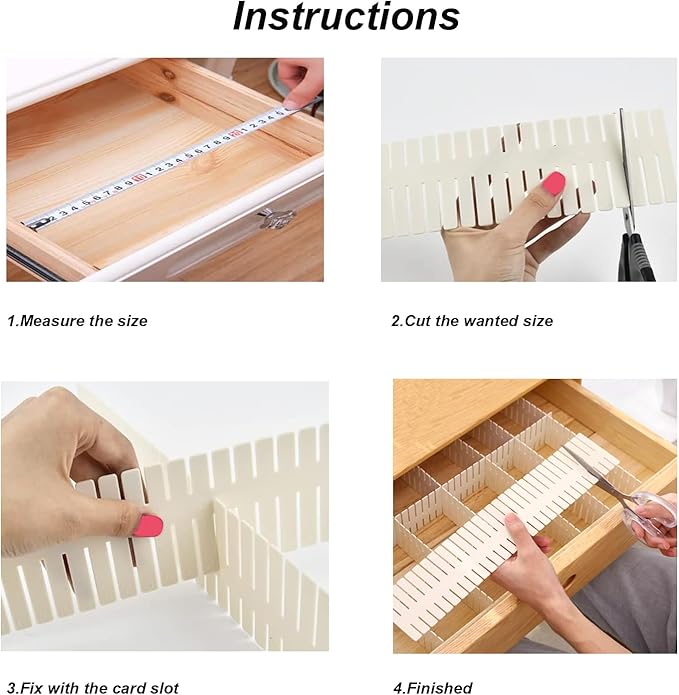 Onerbuy 8pcs Adjustable Grid Drawer Dividers DIY Plastic Closet Separator Tidy - Image 4