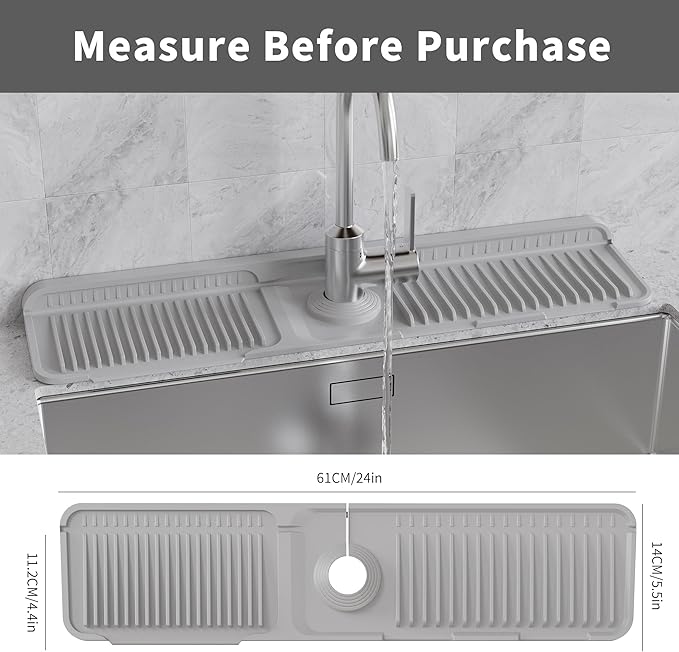 WAFT YEARN 24X5 Inch Silicone Durable Faucet Mat Kitchen Sink Splash Guard - Image 2