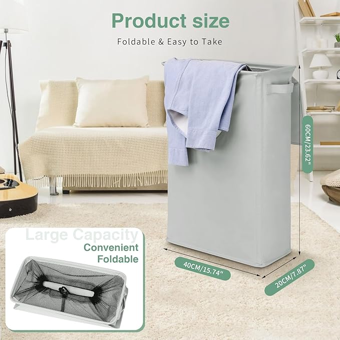 Slim Laundry Basket with Lid and Handles, Foldable Laundry Basket - Image 6