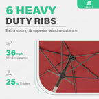 JEAREY 7.5FT Patio Umbrella Outdoor Market Umbrella with 6 Sturdy Ribs, Push Button Tilt/Crank Table Umbrella for Garden, Deck, Backyard and Pool, Red - Image 5