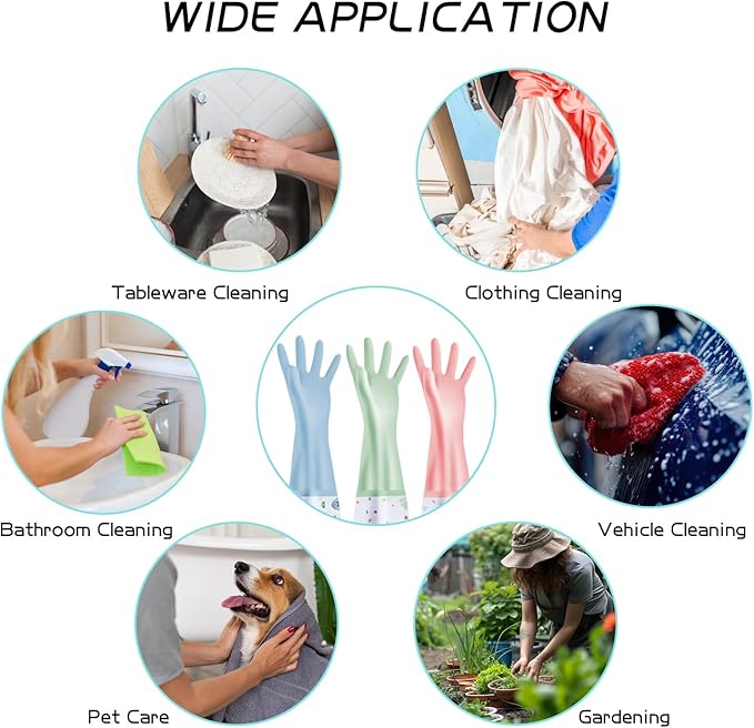 3Pcs Reusable Dishwashing Gloves, Waterproof Long Cuff Non-Slip Household Gloves - Image 6