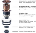 KONE 3/1-2 Inch Sink Drain Assembly Antique Copper Kitchen Sink Drain Kit - Image 6