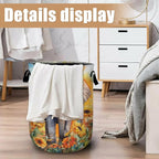 Watercolor Elephant Sunflower Laundry Basket, Foldable Wild Animals Laundry - Image 6