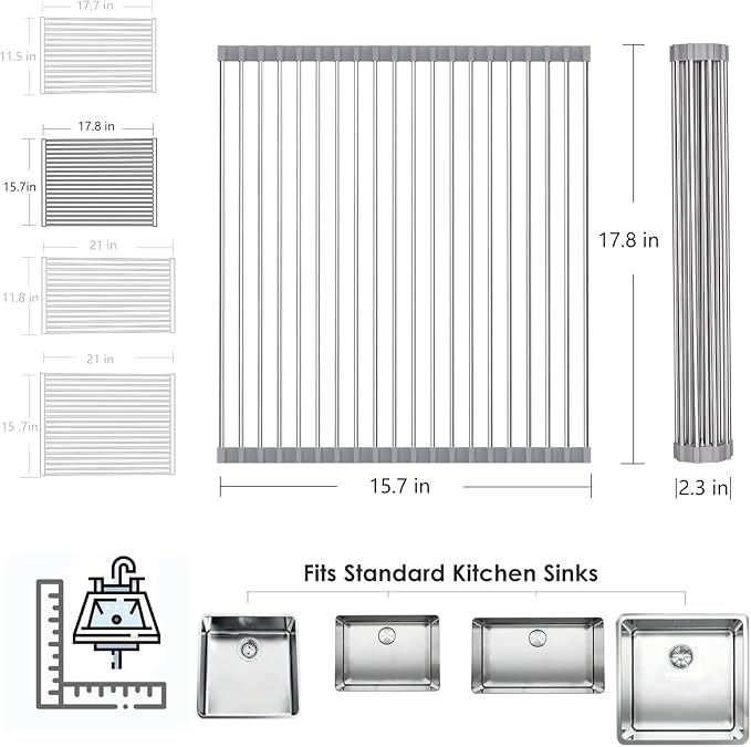 Tomorotec Roll Up Dish Drying Rack Over The Sink Grey Large Dish Drying Rack - Image 8