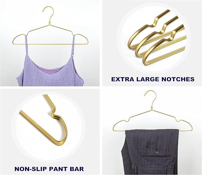 Amber Home 20 Pack Premium Matte Gold Aluminum Coat Hangers, 16.5” Extra Smooth - Image 3