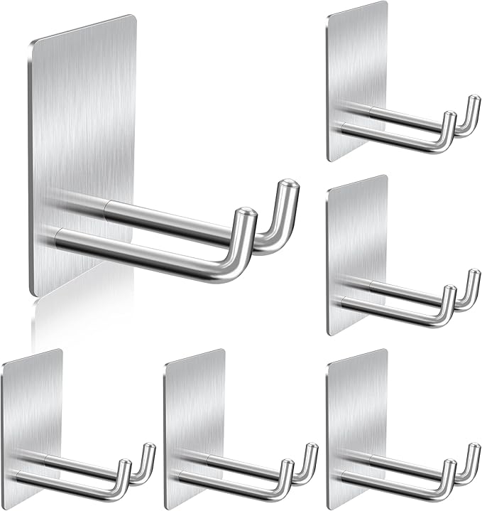 Adhesive Hooks, Stick on Stainless Steel Towel Robe Razor Wall Hooks by AdhesiveHooks