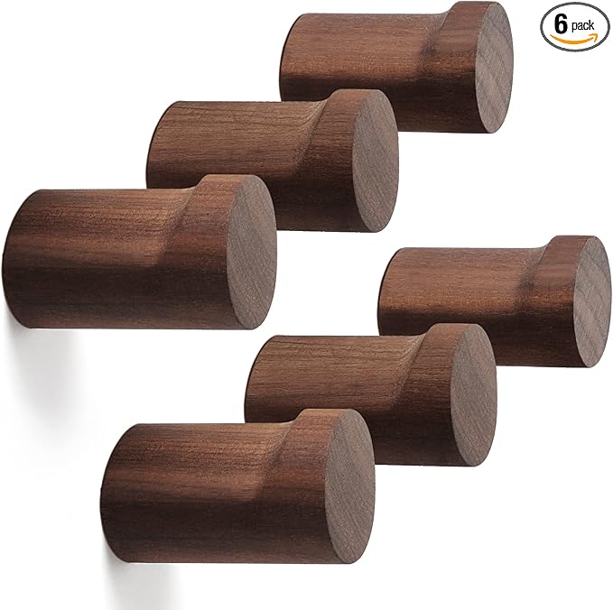 Wood Wall Hooks 6 Pack, Natural Wooden Coat Hooks Wall Mounted, Handmade Rustic by bsdonte