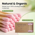 Pink Cotton Swabs 200pcs Natural Cotton Buds Biodegradable Organic Double Tips - Image 2