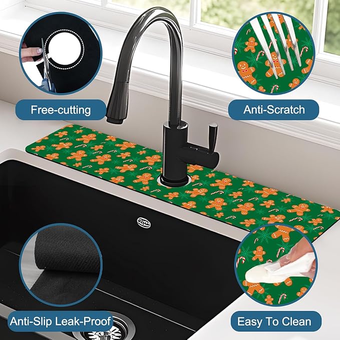Christmas Happy New Year Sink Faucet Absorbing Mat Santa Claus Super Absorbent - Image 4