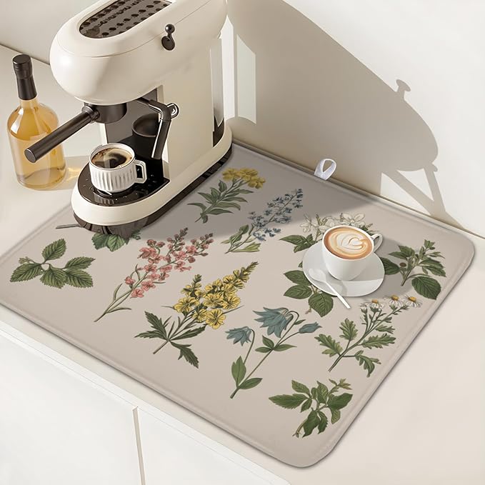 Vintage Plants Herbs Floral Dish Drying Mat - Image 7