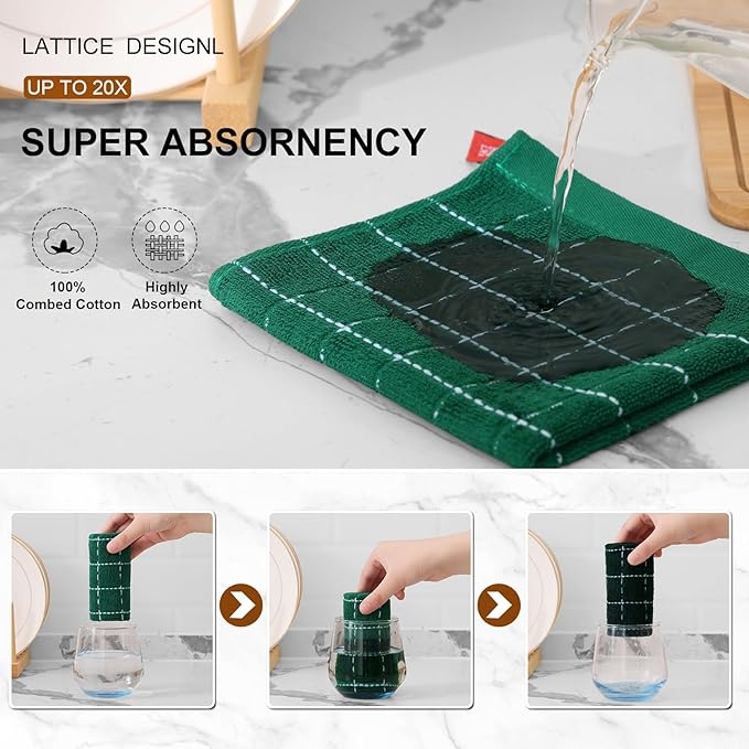 Mordimy 100% Cotton Terry Cloth Dish Cloths, Soft and Absorbent Checkered Dish - Image 3