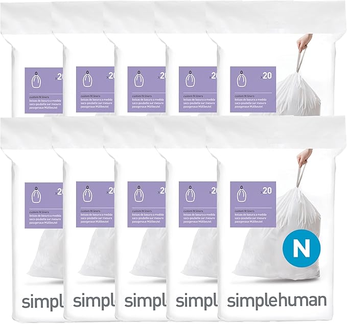 simplehuman Code N 200 Count, Dispenser Pack Custom Fit Liners, Drawstring by Simplehuman