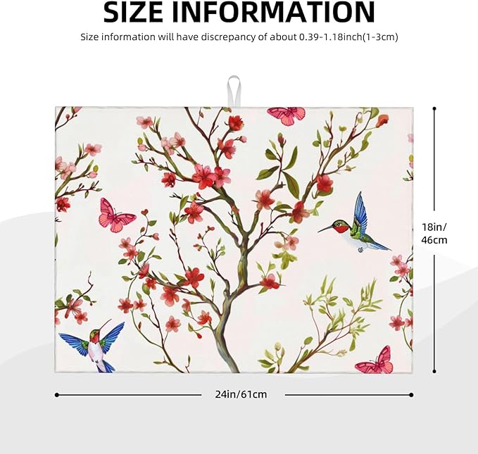 Hummingbird Butterfly Dish Drying Mat 18x24 - Image 2