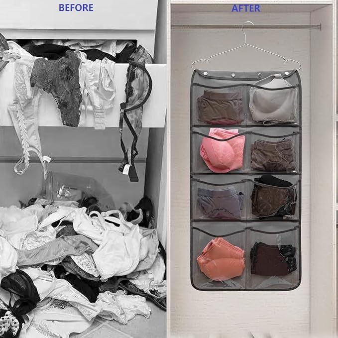 Dual Sided Hanging Closet Organizer Durable Socks Stocking Clothes Bra - Image 3