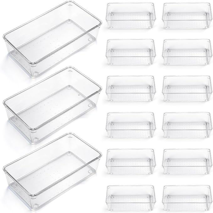 Maitys 12 Pcs Clear Drawer Organizer 9 x 6 x 2 Inches Plastic Rectangle Trays by Maitys