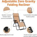 Amazon Basics Outdoor Patio Zero Gravity Folding Reclining Lounge Chair with Padded Headrest Pillow, Adjustable Lawn Chair for Outside, Weather-resistant Textilene, 26", Beige - Image 4