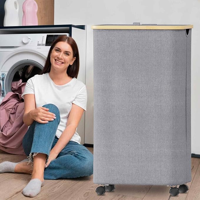 SUOCO Laundry Hamper on Wheels 100L, Clothes Basket - Image 2