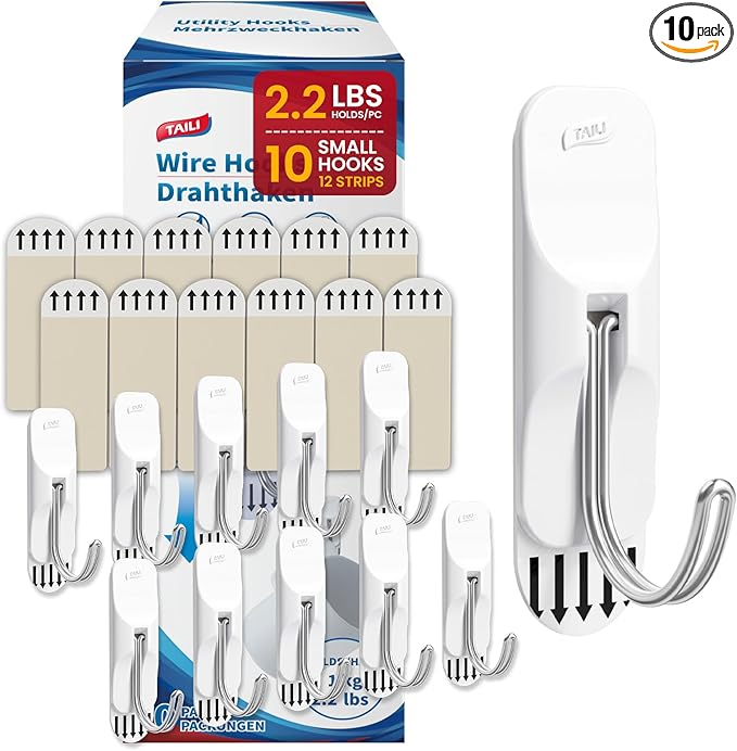 TAILI Hooks for Hanging, 10 Small Sticky Hooks and 12 Adhesive Strips, No by TAILI