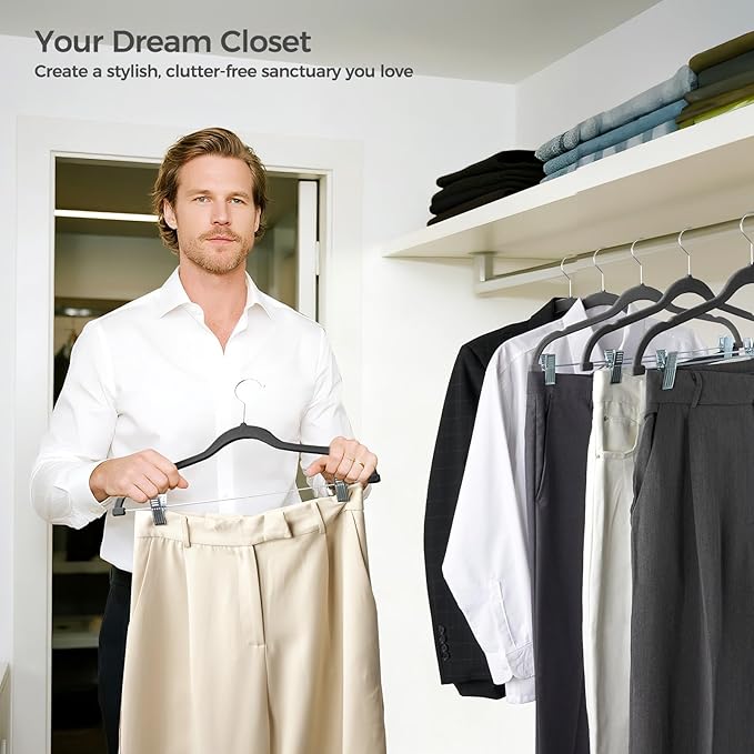 HOUSE DAY Velvet Hangers with Adjustable Clips 10 Pack, Non-Slip Suit Organizer - Image 9