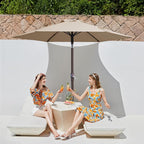 JEAREY 7.5FT Patio Umbrella Outdoor Market Umbrella with 6 Sturdy Ribs, Push Button Tilt/Crank Table Umbrella for Garden, Deck, Backyard and Pool, Beige - Image 2