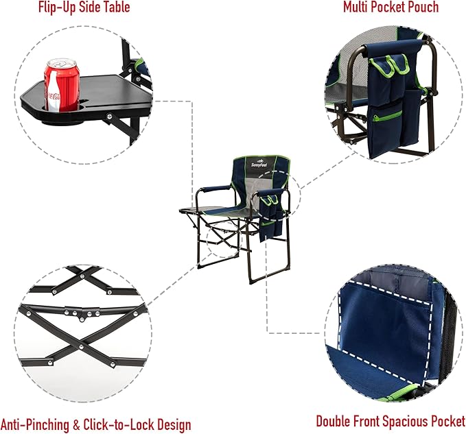 SUNNYFEEL Camping Directors Chair, Heavy Duty,Oversized Portable Folding Chair with Side Table, Pocket for Beach, Fishing,Trip,Picnic,Lawn,Concert Outdoor Foldable Camp Chairs - Image 6