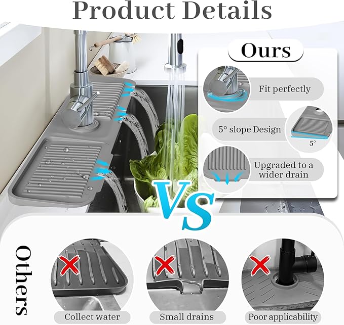 PoYang 24 Inch Faucet Mat for Kitchen Sink Splash Guard Behind Faucet, Sink - Image 5