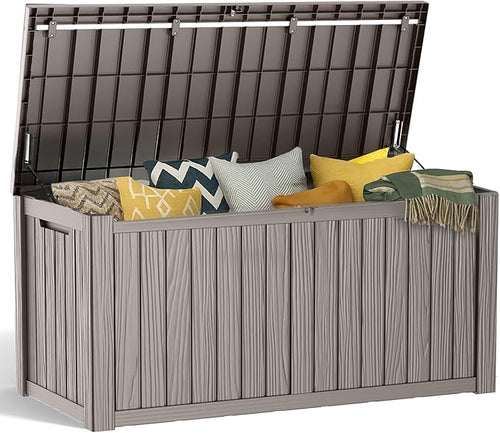 180 Gallon Resin Deck Box, Lockable Patio Outdoor Storage Box for Furniture, Garden Tools and Tools Storage, Waterproof Outside Storage Boxes - Grey by OutdoorLivingPerfected