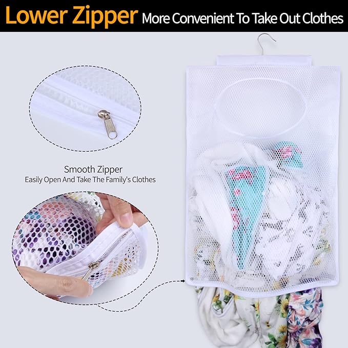 Breathable Mesh Laundry Hamper, Bringing Hooks Foldable Hanging Shower Caddy - Image 4