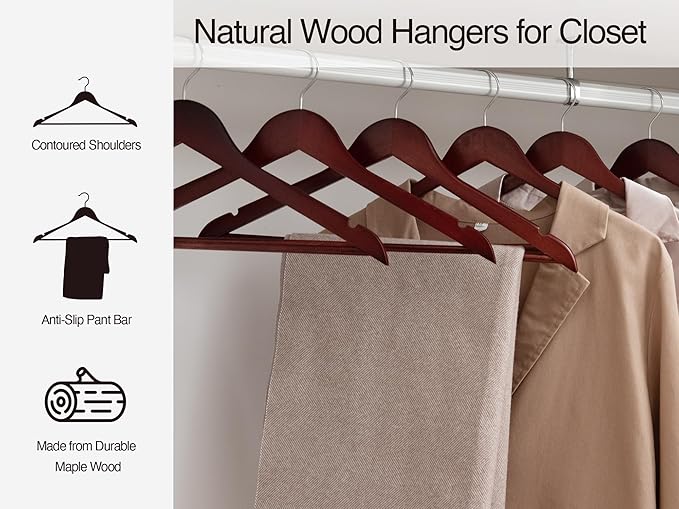 StorageWorks Wooden Hangers 20 Pack, Wood Coat Hangers - Image 4