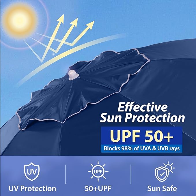 AMMSUN Shade Umbrella, Premium Portable Umbrella with Stand, 6.5ft Lightweight Free Standing Canopy for Sporting Games, Adjustable Instant Sun Protection and Easy to Carry, Navy Blue - Image 5