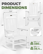 Oversized Rocking Chairs Outdoor Set of 2, High Back Porch Rocker Chair, HDPE All Weather Resistant Rocking Chairs for Patio, 380lbs Weight Capacity, White - Image 3