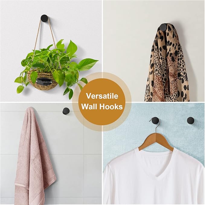 Wood Wall Hooks, Decorative Black Coat Hooks - Image 5
