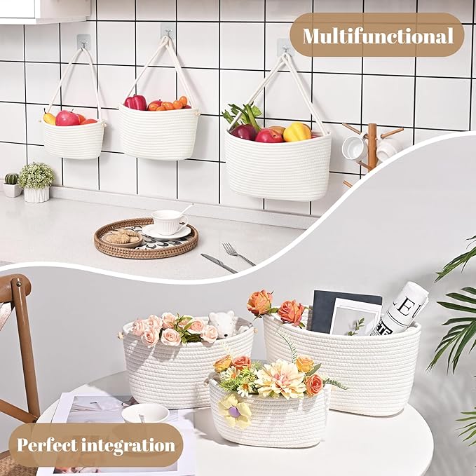 Hanging Storage Baskets, Over the Door Basket, Cotton Wall Baskets Storage - Image 2