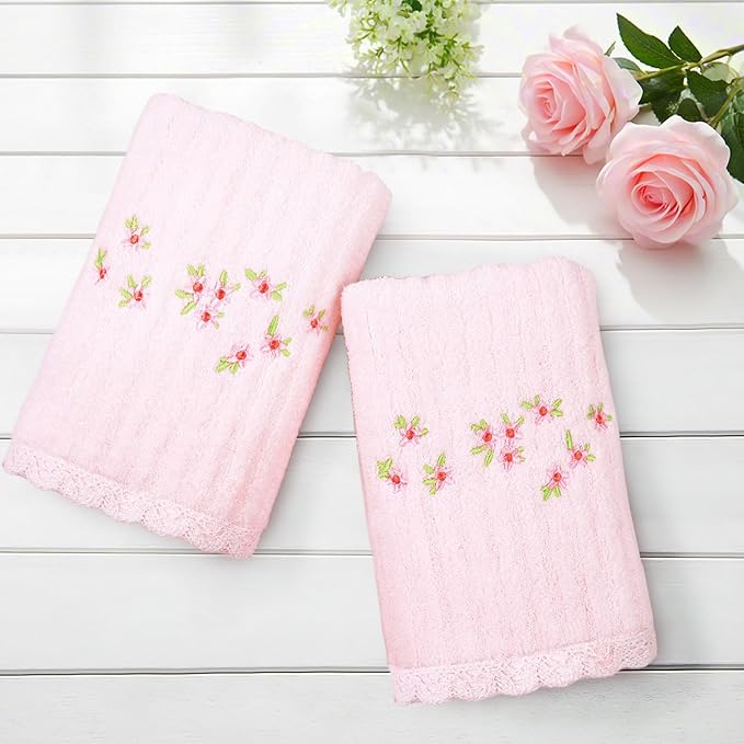 Jacquotha Pink Hand Towels for Bathroom – Soft Cotton, 13x29 Inches, - Image 2