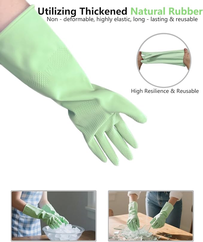 Rubber Cleaning Gloves for Dishwashing, 4 Pairs Reusable Kitchen Gloves for - Image 3
