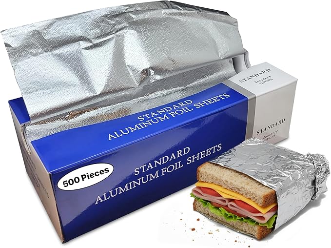 Pre-Cut Aluminum Foil Sheets, Foil Pop Up Sheets, 12x12 Inches, Box of 500 by DHGPROFESSIONAL