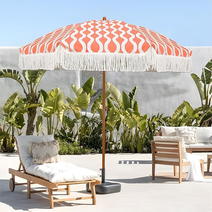 AMMSUN 7ft Patio Umbrella with Fringe Outdoor Tassel Umbrella UPF50+ Premium Steel Pole and Ribs Push Button Tilt, Wave Pink Champagne - Image 5