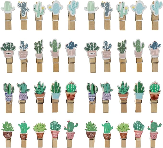 Bitray Mini Wooden Clothespins Cute Cactus Wooden Clips Multi-Function Photo by WelcometoBitray