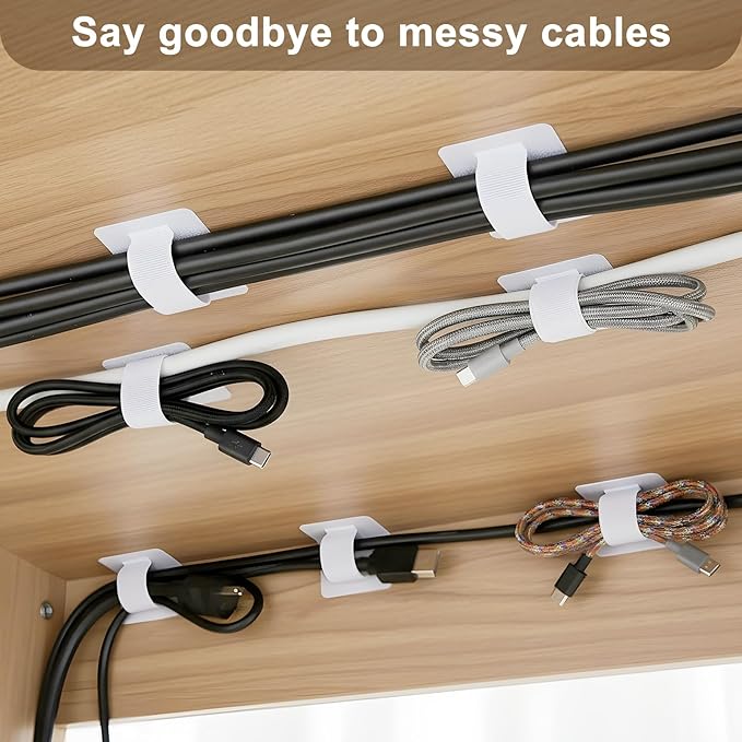 100 Pcs Hook and Loop Cable Ties, Self Adhesive Cable Management Desktop Cable - Image 3
