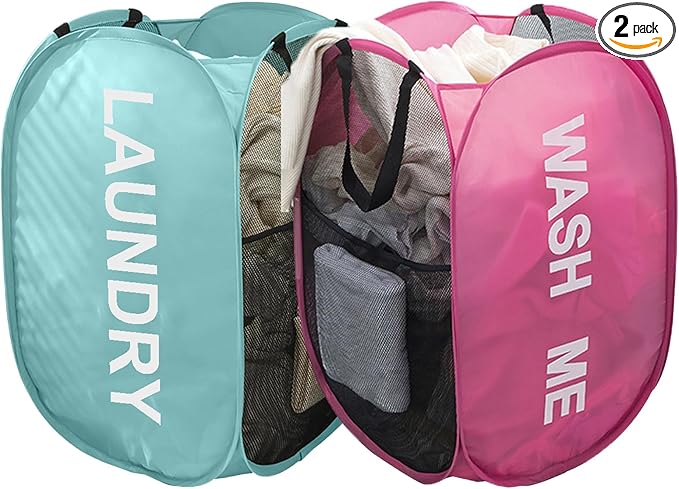 Larpur Pop Up Laundry Baskets, 2 Pack Mesh Laundry Hampers Collapsible Clothes by Larpur