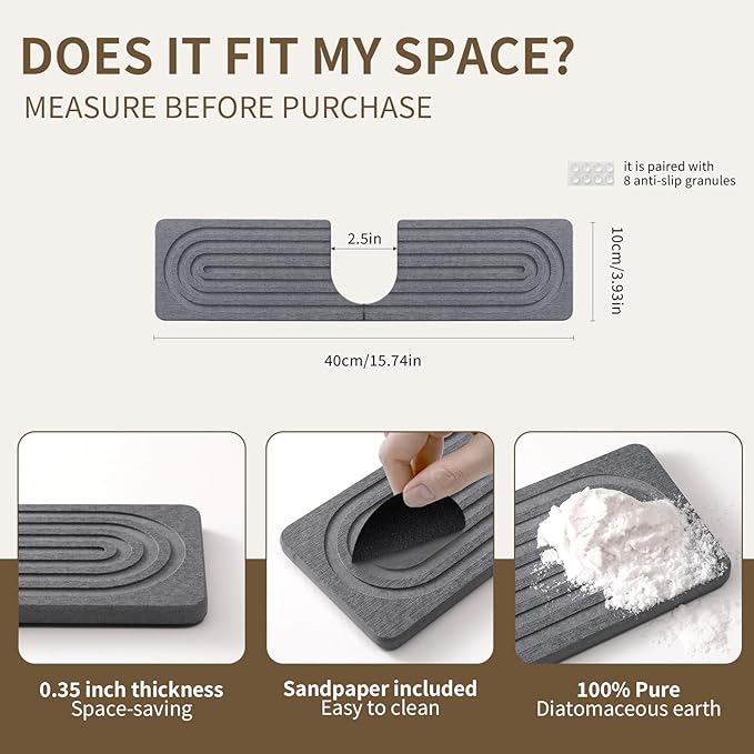 Faucet Mat for Kitchen Sink, Diatomite Stone Drying Sink Protectors, Bathroom - Image 2