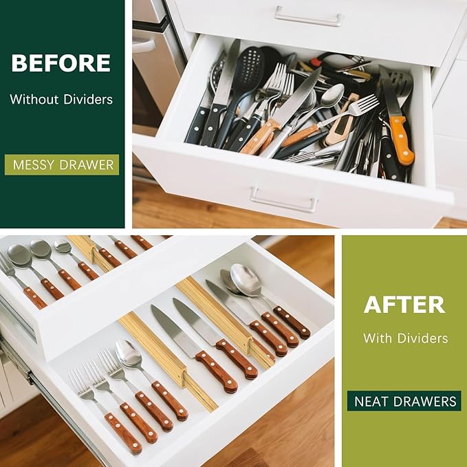 Lzerking Kitchen Drawer Dividers 6 Pack, 17-22" Adjustable Bamboo Drawer - Image 6