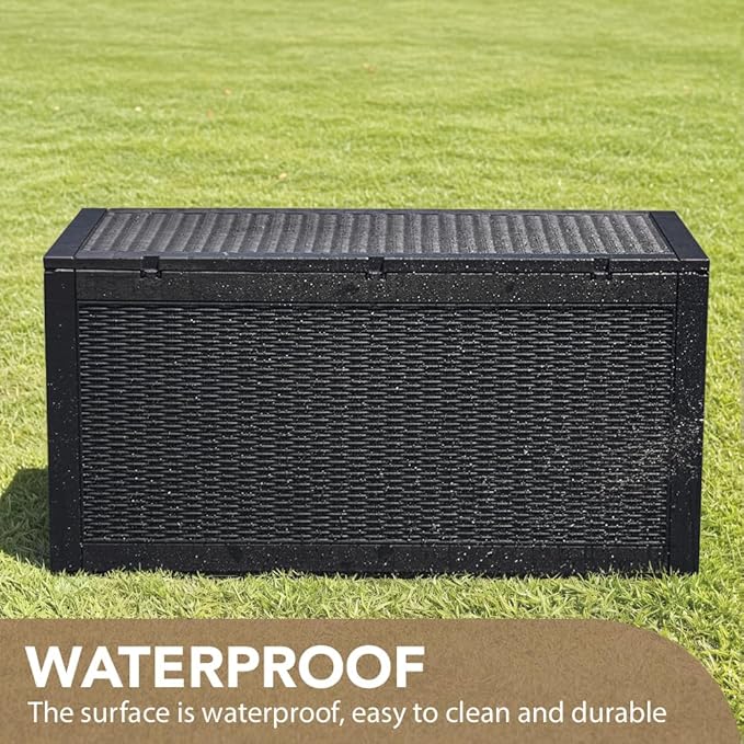 Devoko 95 Gallon Deck Box Large Resin Outdoor Storage Box, Waterproof and UV Resistant Lockable for Outdoor and Patio, Large Storage Cabinet for Patio Furniture, Garden Tools and Pool Supplies, Black - Image 4