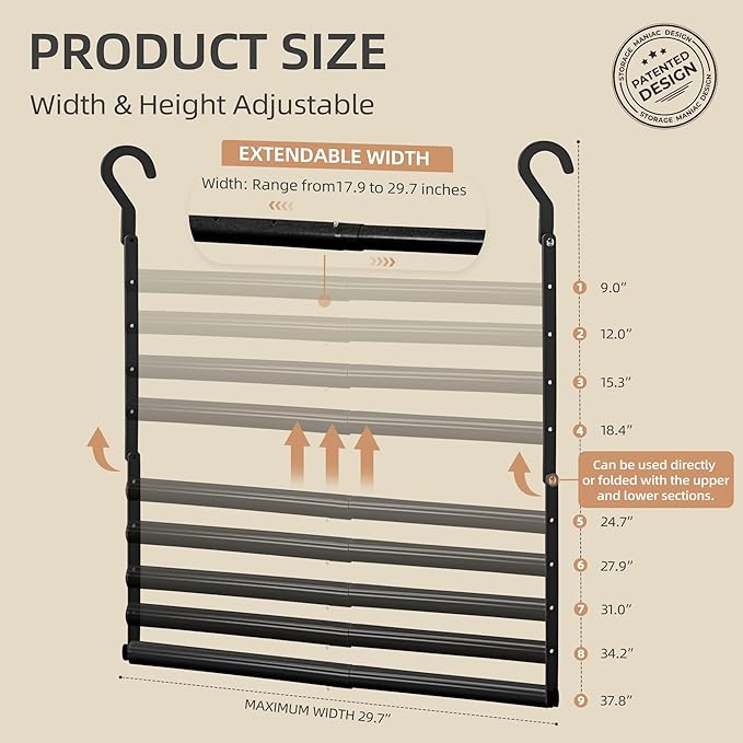 STORAGE MANIAC Adjustable Closet Rod Hanging Clothes Heavy Duty Closet Extender - Image 2