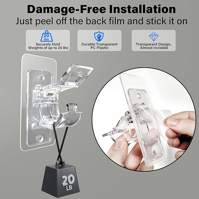 Antimbee 6-Pack No Drill Needed Curtain Rod Holders, Self Adhesive Rod Brackets - Image 3