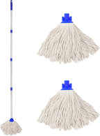 Cotton Cloth Mop, 4 Section Stainless Steel Pole + Two Cotton String Mop Heads by EaseYourDay